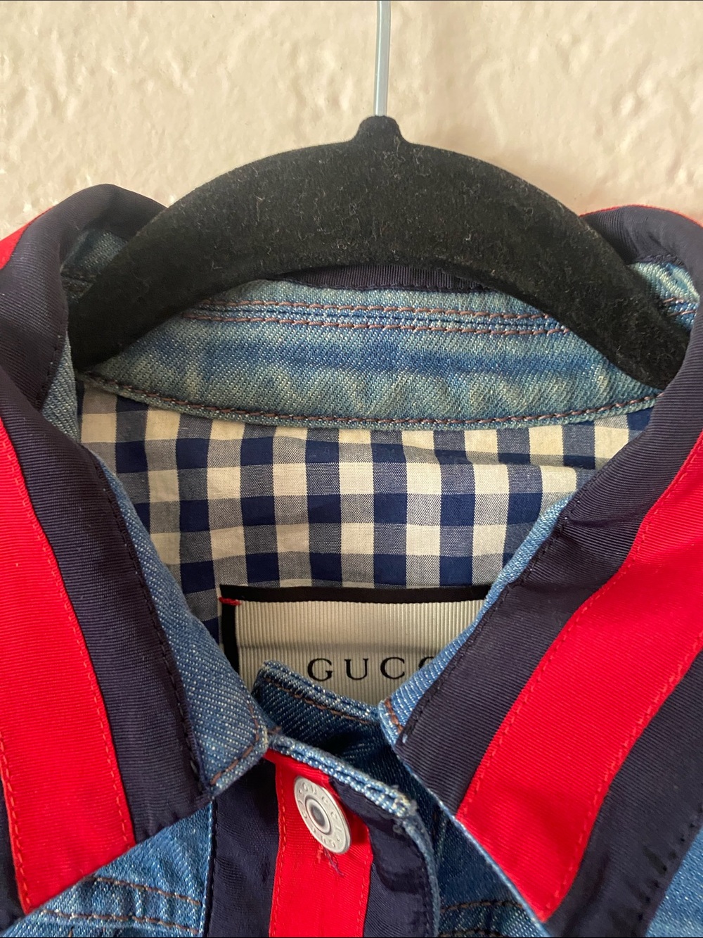 Gucci Web Trim Cropped Denim Jacket Size IT 44 Alessandro Michele Era - Picture 9 of 11